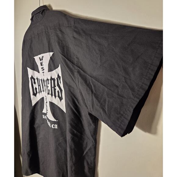 West Coast Choppers Jesse James Iron Cross Red Kap Black Work Shirt Size 5XL SS - Picture 4 of 8